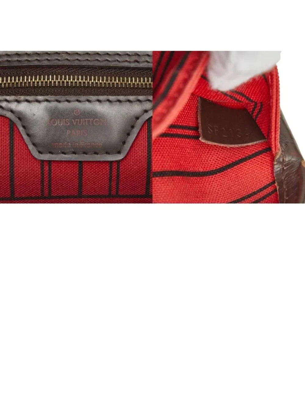 Louis Vuitton Damier Neverfull MM Tote Brown Leather